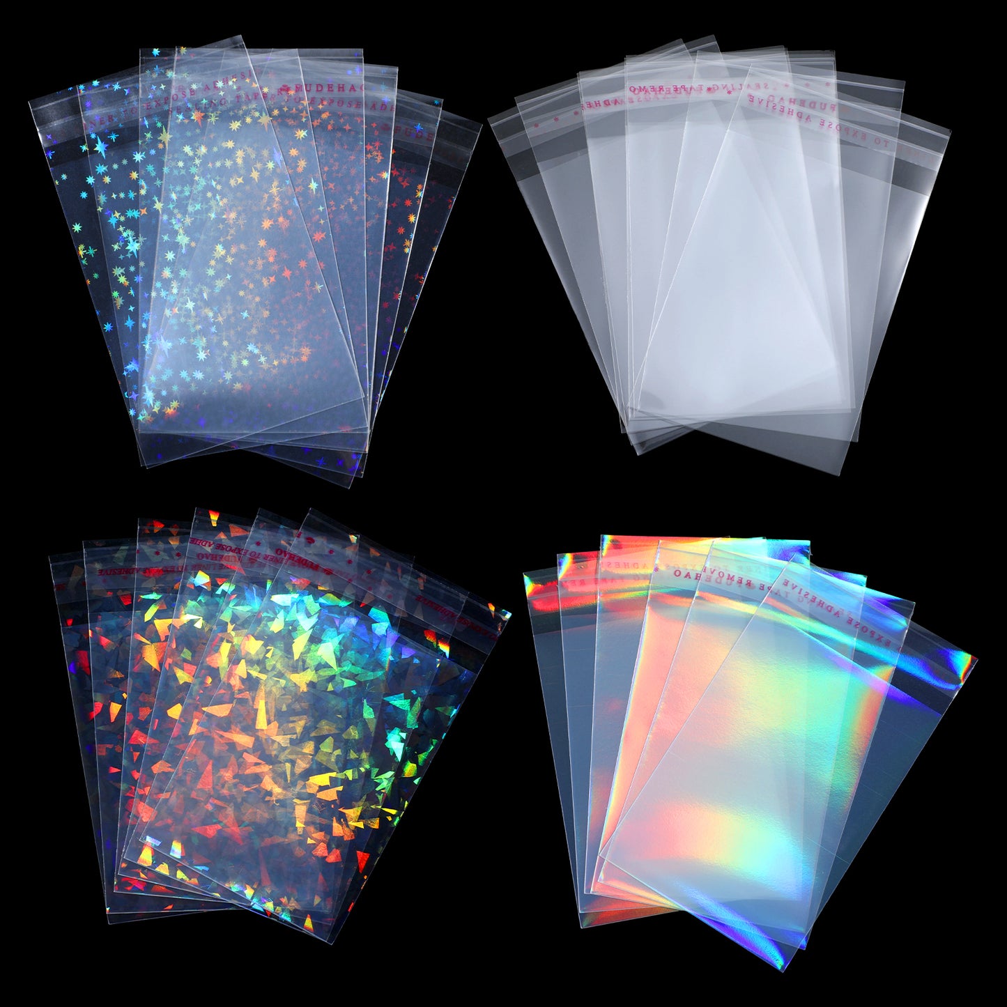 Yuanchu 200pcs Laser Photocard Sleeves, Holographic Flashing Photo Card Sleeve PVC Free Acid Free Overlay Laminating Self Adhesive Film Photocard Idol ID Door Bank Trading Cards Protector 2.56x3.54in
