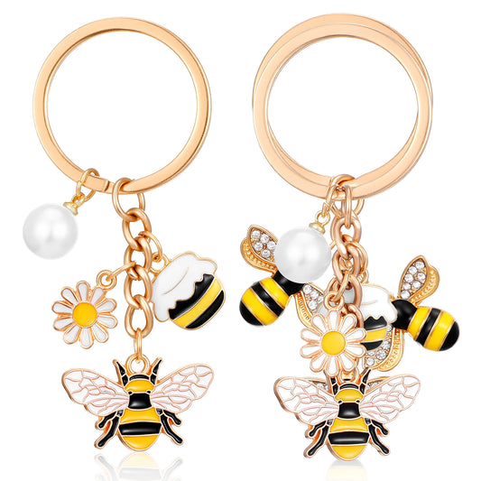Andibro 4PCS Cute Bee Charms Enameled Keychain, Cute Bee Keychain for Women Bee Bag Charm Animal Purse Charms for Handbags Wallet Backpack Accessories