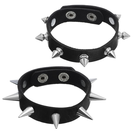 LXUEJIE 2 PCS Punk Rock Spike Bracelet, Adjustable Studded Bracelet Leather Cuff Bracelets Black Leather Studded Punk Emo Bracelets Gothic Jewelry for 80s 90s Vintage Womens Men