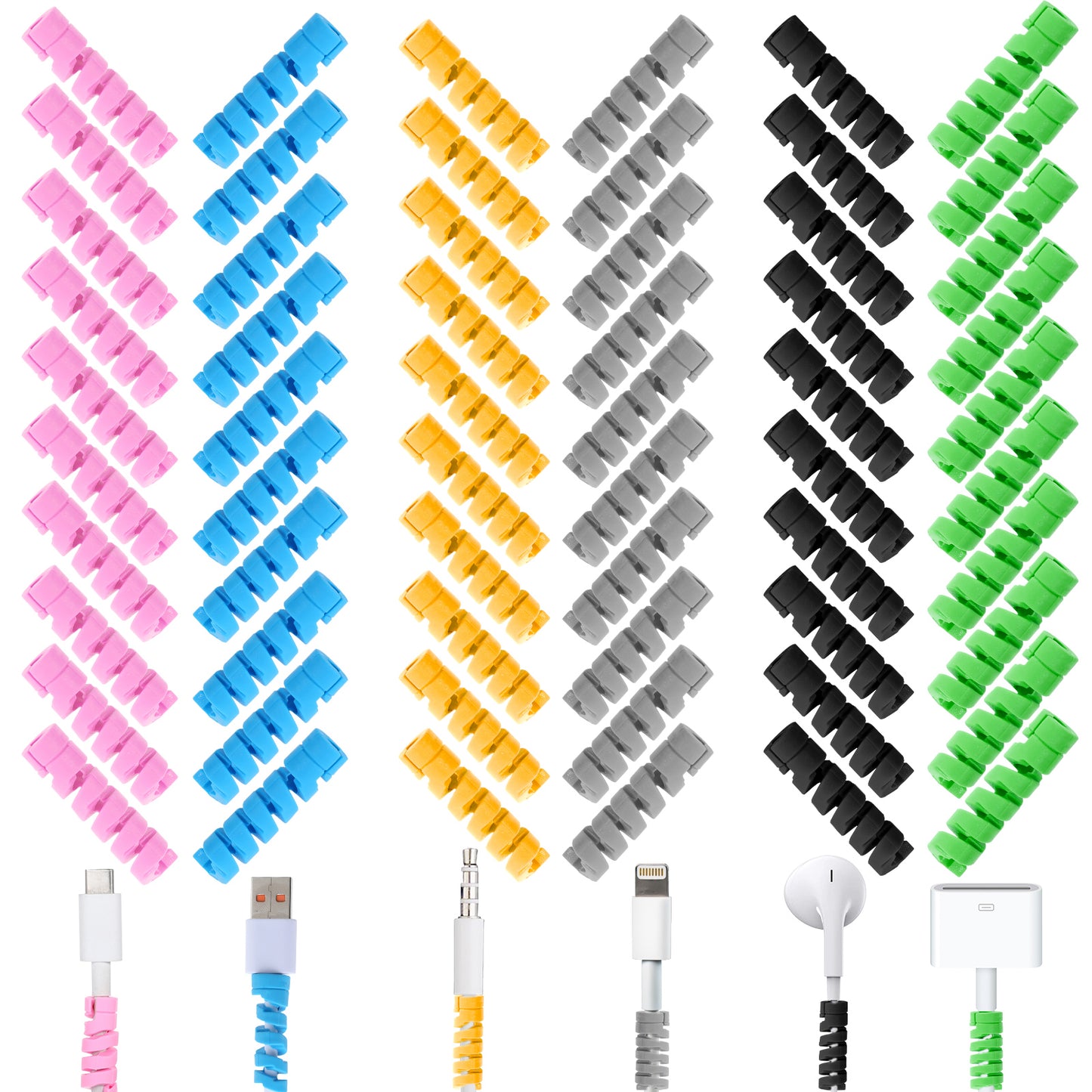 Yuanchu 60 Pcs Charger Cable Protector, Silicone Flexible Cable Saver Mouse Cable Wire Protector Spiral USB Wire Protector Charger End Cord Savers for All Cell Phones Computers and Charger