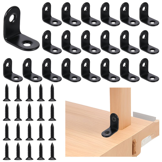 JIYIN L Bracket Corner Brace, 20 PCS 25 x 25mm metal angle 90 degree furniture brackets shelf support stainless steel metal angle L brackets shelf support for furniture chair table window angle(Black)