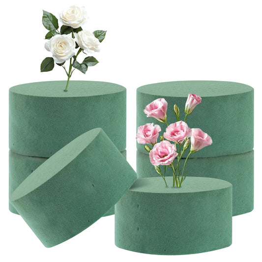 cobee 6 Pcs Floral Foam Blocks, 3.15inch Styrofoam Block Round, Dry Oasis Floral Foam Flower Green Craft Foam Arrangements Supplies for Artificial Flowers, Wedding Aisle Flowers Party Decoration