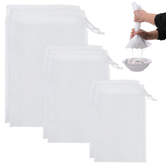 LXUEJIE 6 Pack Fine Mesh Filter Bags, Nut Milk Strainer Bag Reusable Food Strainers Bag with Fine Mesh Drawstring Cheese Cloths Bags for Straining Fruit Juice Coffee Tea Tofu, 3 Sizes