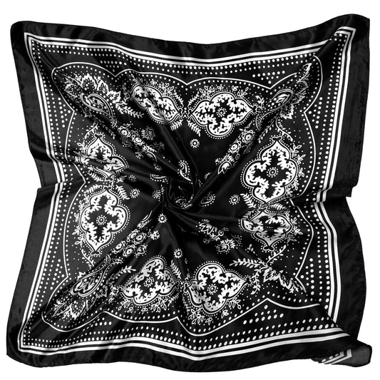 JIYIN Women Square Silk Head Scarf, 35" Large Soft Satin Headscarf Silk Scarf for Women Elegant Silk Scarf Versatile Satin Scarf Perfect Silk Head Scarf Gift for Women Blue(Black)