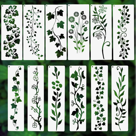 TIESOME 12Pcs Stencils for Painting on Wood, Reusable Leaves & Flower Stencil Painting Crafts Templates Drawing Stencil for Painting on Wood, Wall, Furniture, DIY Craft
