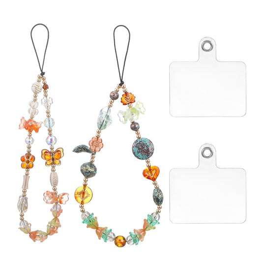 Molain Cute Beaded Phone Strap,Vintage Butterfly Flowers Aesthetic Crystal Cell Phone Lanyard Wrist Strap for Women Keychain Accessory Bag Camera Pendants