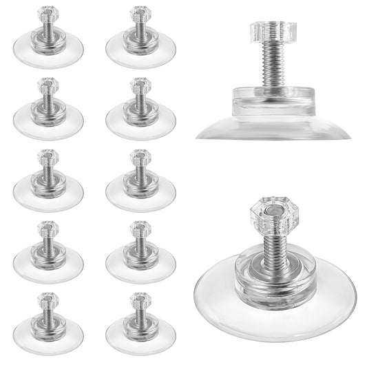 AOZUO 12pcs Thread Suction Cup, Window Suction Cups Hooks with M4 Metal Screw Rods and Nuts Heavy Duty Clear PVC Sucker Pads Plastic Suction Cup Holder for Bathroom Wall Door Glass Car Shade(34mm)