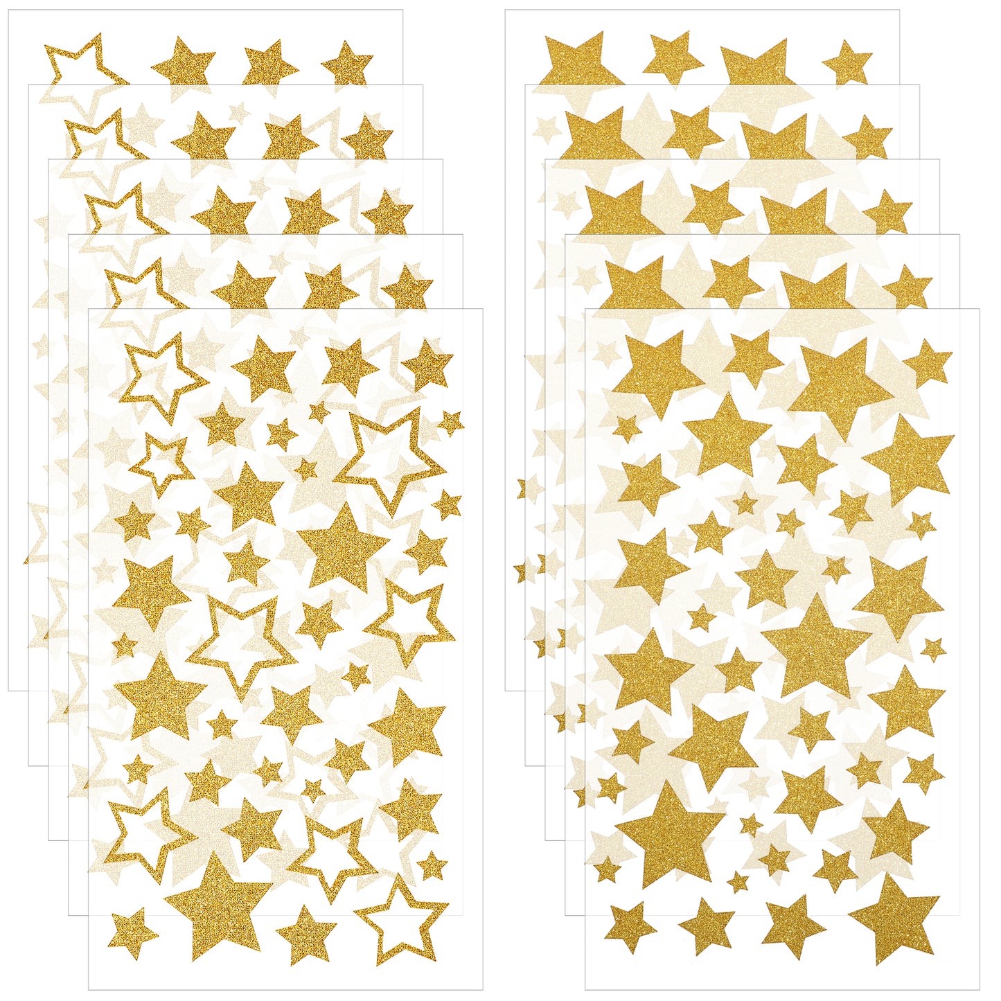 WJIAAA Glitter Gold Star Stickers, 10 Sheets Self Adhesive Star Labels for Crafts Kids Reward Christmas Decoration Classroom Supplies