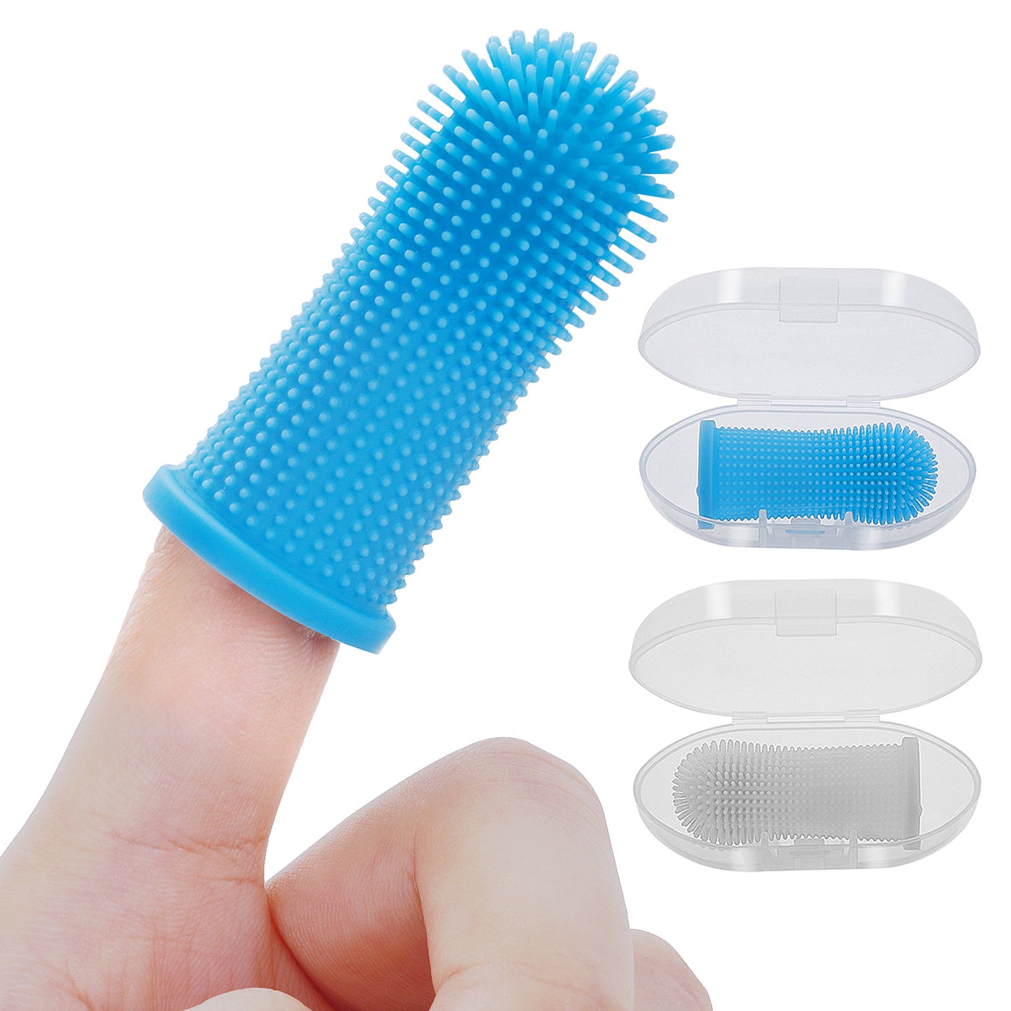 cobee Dog Finger Toothbrush, 360º Pet Silicone Toothbrushes for Dogs and Cats, Dog Cat Puppy Toothbrush, Nontoxic Silicone (1 Blue + 1 White)