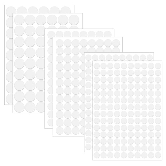 BOHUIZ 6 Sheets 580 Pcs Self-Adhesive Screw Hole Cover Stickers, 12 mm/15 mm/21 mm White Screw Covers Caps Sticker PVC Waterproof Screws Cap Covers for Wall Cabinets Bookcase Desk Furniture Repairing