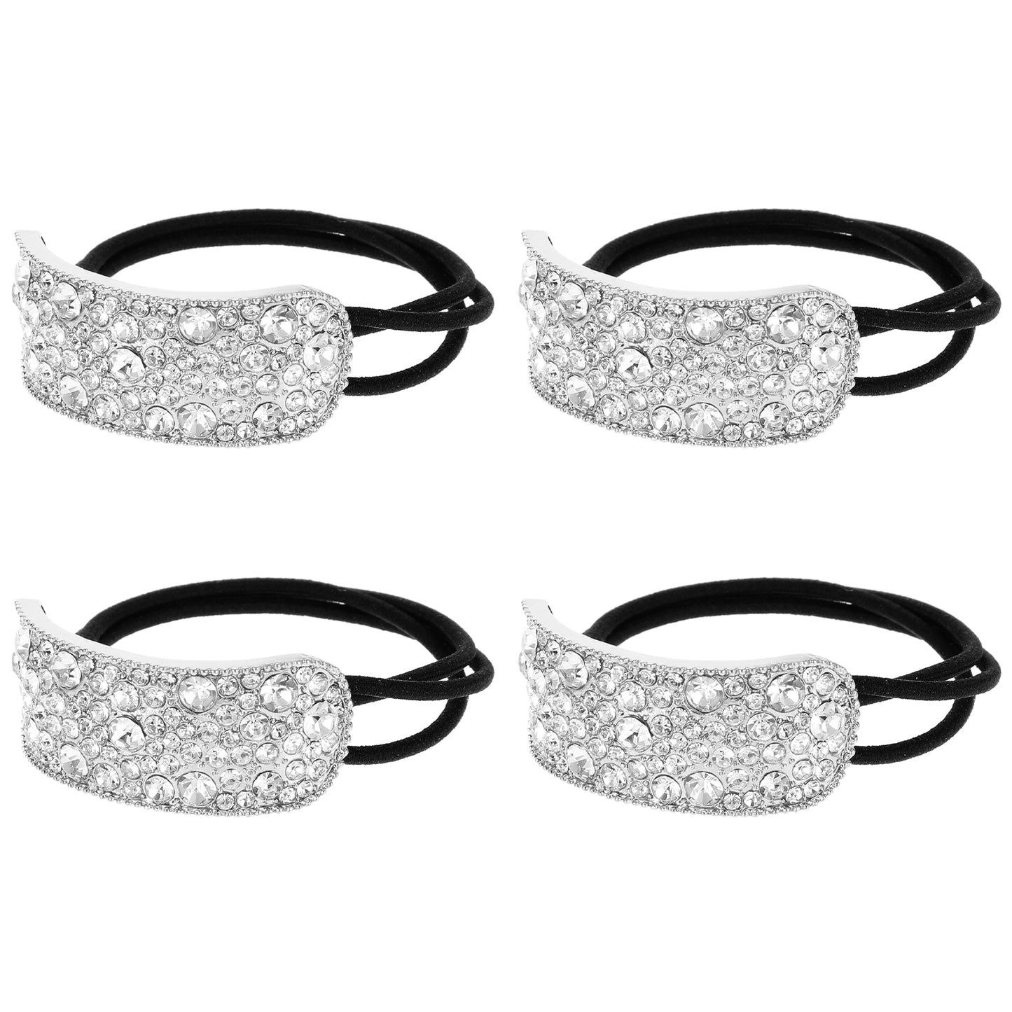 Yuanchu 4Pcs Sparkly Rhinestone Ponytail Hair Ties, Bling Elastics Scrunchies Fancy Crystal Hair Tie Rhinestone Hair Accessories for Women Thick Hair(Silver)