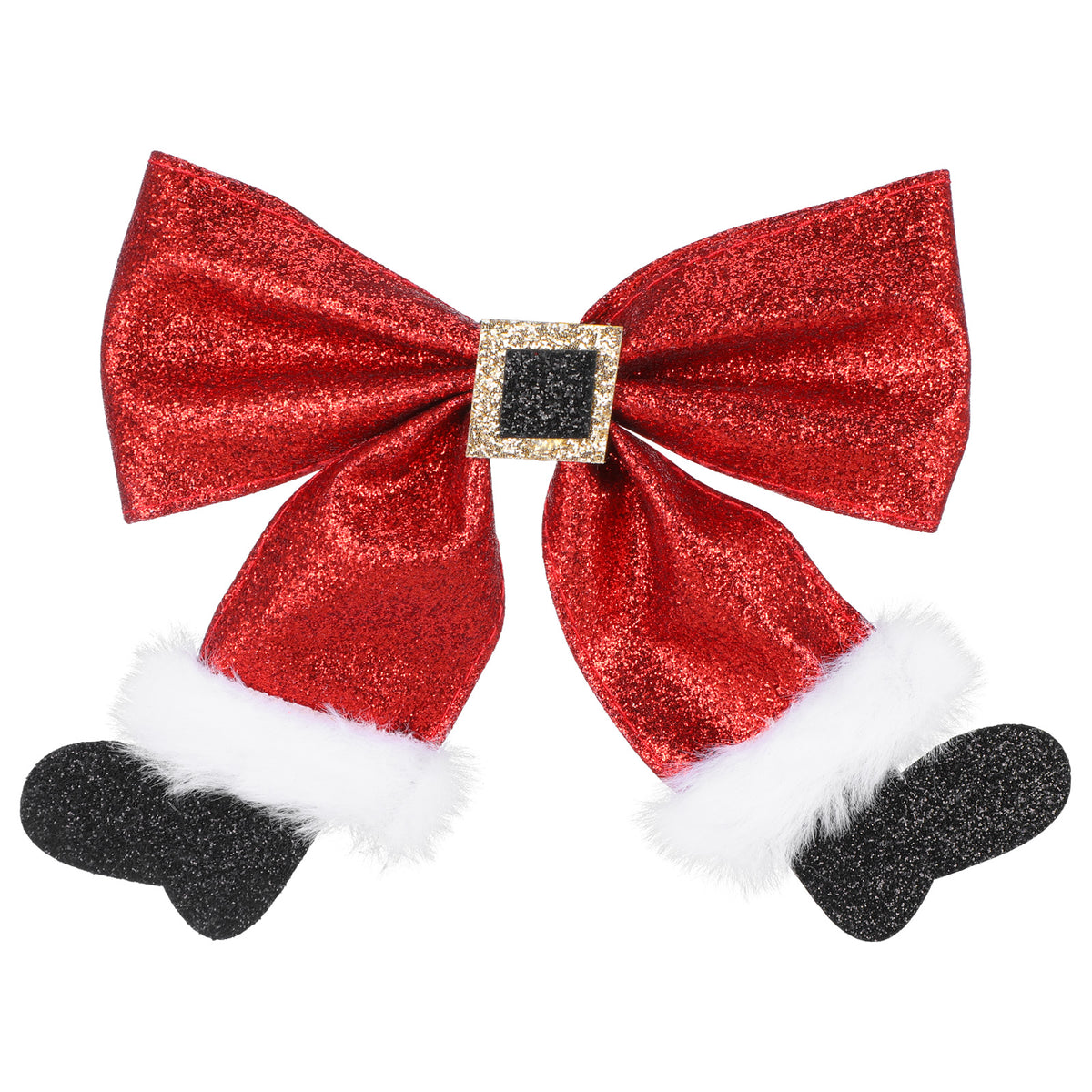 Amabro Christmas Sequin Bow Hair Clip for Women, Sparkly Santa Boots