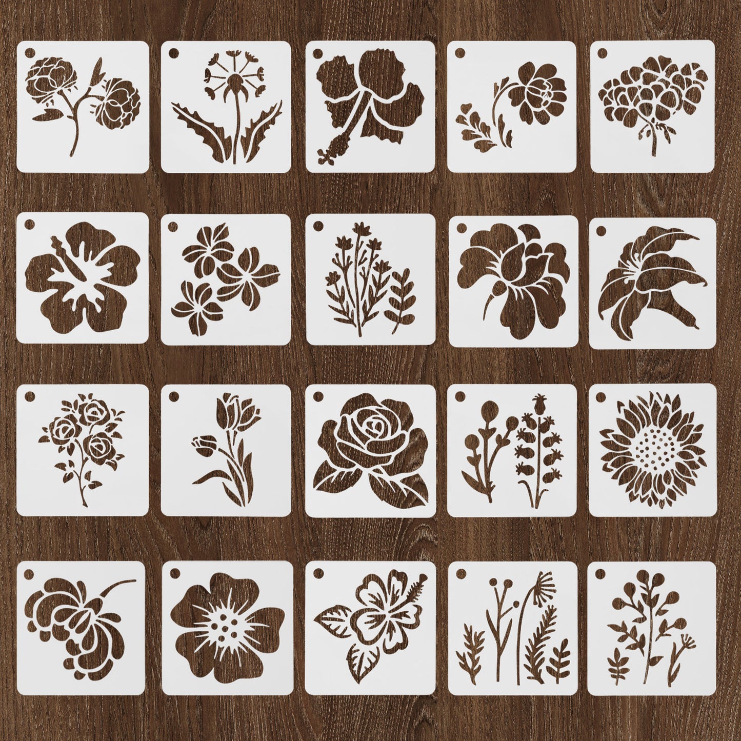 TIESOME 20 PCS Flower Stencils for Crafts, 3inch Reusable Plastic Painting Flowers Stencils Art Drawing Floral Templates for Walls Canvas Home Decor DIY Crafts Wood
