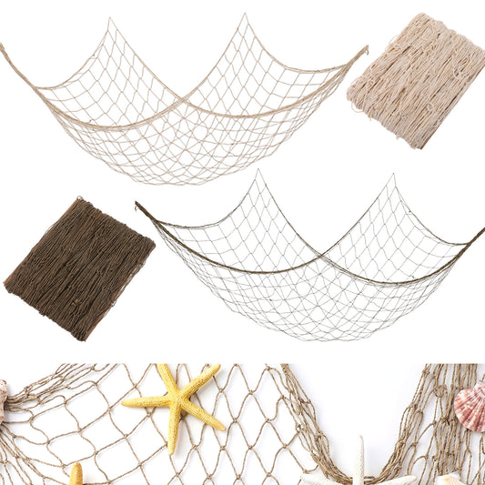 Jeffdad 2 Pcs Fish Net Decorations for Party, 1m x 2m Decorative Nautical Themed Fishnet Party Accessory Wall Hanging Fish Net Decorative for Home Bedroom