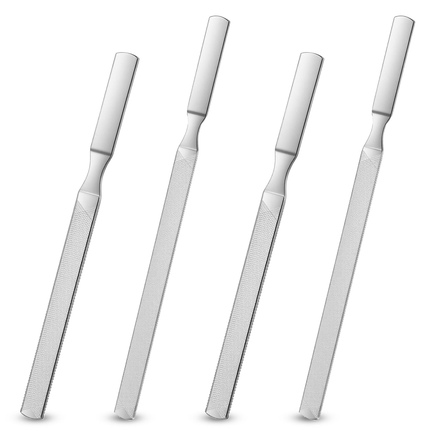 Yuanchu 4-Pack Stainless Steel Toe Nail Files, 4-Sided Design for Thick Nails, Heavy Duty Toe Nail File Metal Fingernail Filing Durable Nail Care Tool for Men, Seniors, and Dogs