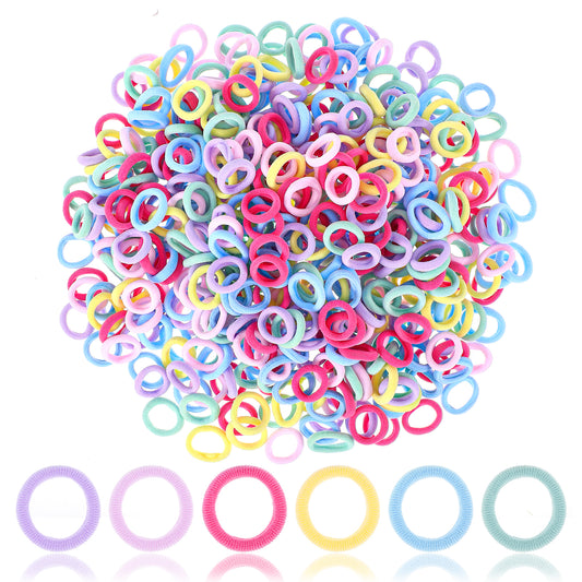 BOHUIZ 500 Pcs Toddler Hair Ties, Multicolor Seamless Hairs Tie for Girls, Soft Seamless Cotton Ties for Little Girls and Kids, Colorful Elastic Hair Accessories Ponytail Holders