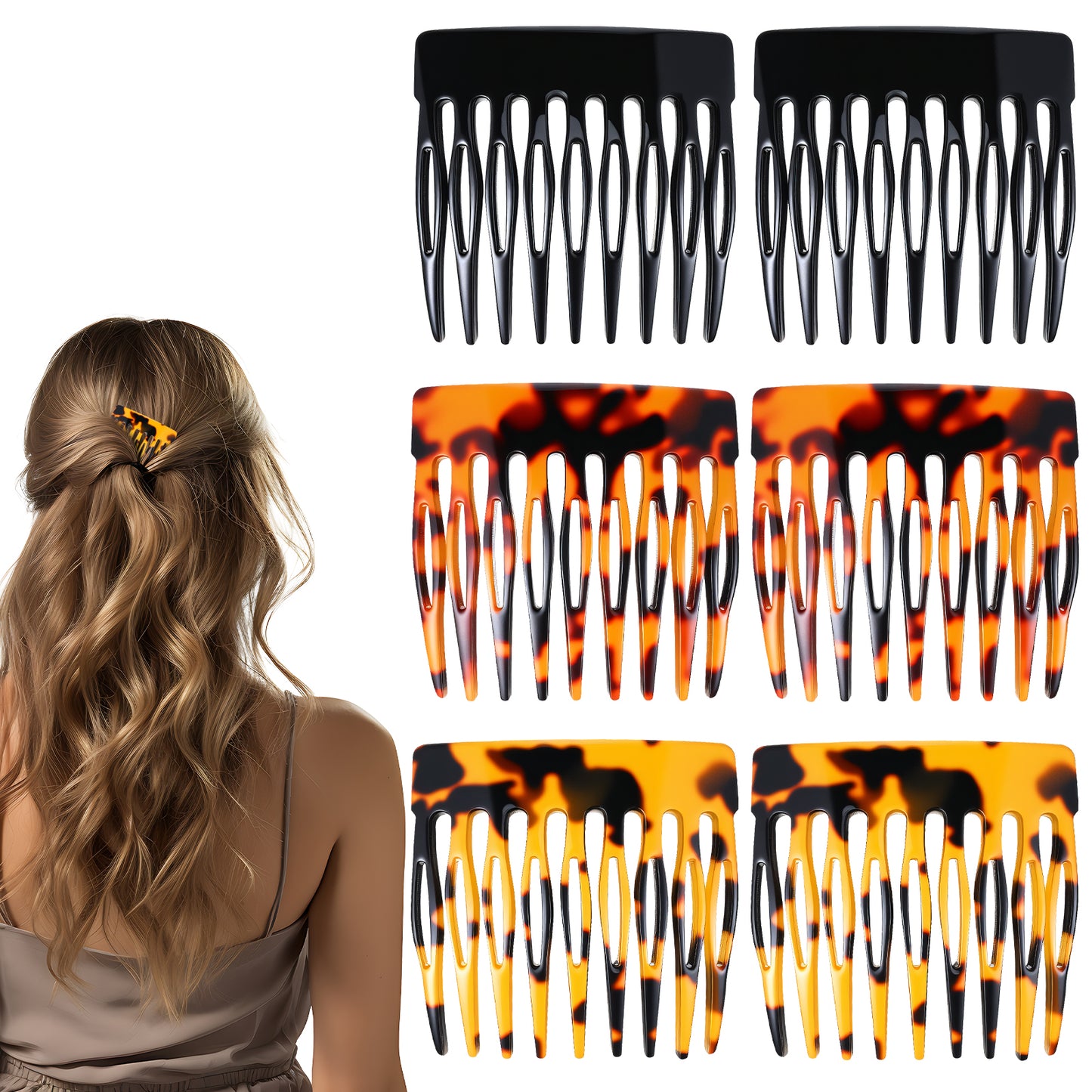 Molain 6 Pcs Hair Combs Slides for Women, French Side Combs Decorative Hair Comb Women's Bun Strong Hold Clips Styling Accessories