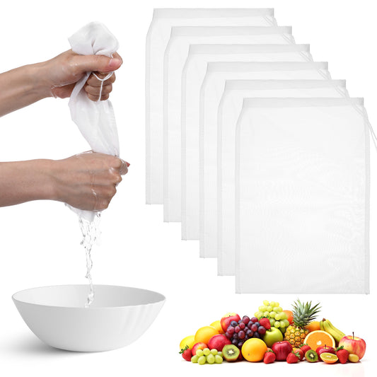 IANFAN 6 Pcs Nut Milk Bag, 12 x 8 Inch Reusable Nylon Cloth Bags 200 Mesh Cheese Cloth Bag Fine Mesh Bags for Straining Fruit Juice Soup Cheese Coffee Tofu Yogurt Tea