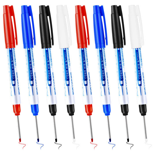 HJZHII 8PCS Long Head Deep Hole Marker Pens, 1.18in Nib Multi Purpose Long Nosed Marker Pens Waterproof Deep Drill Hole Colorful Carpenter Pen for Woodworking Construction