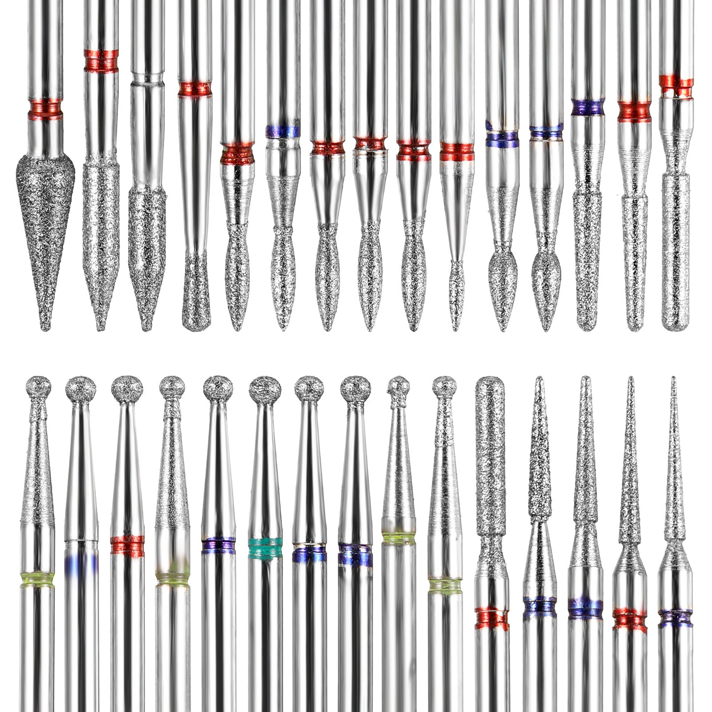 TIESOME 30pcs Diamond Nail Drill Bit Set, 3/32 Professional Stainless Steel & Emery Cuticle Remover for Dead Skin Manicure Pedicure Acrylic Gel Nails Salon