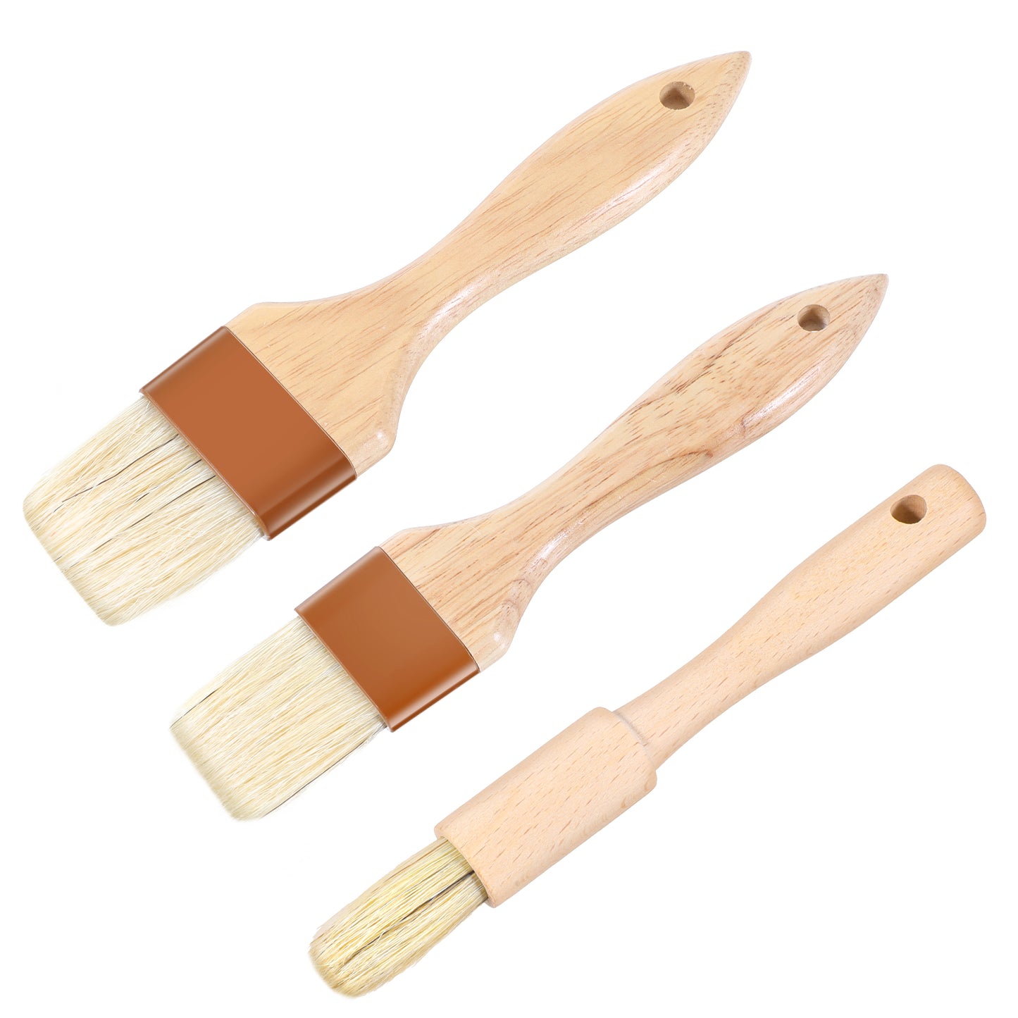 cobee 3 Pcs Pastry Brush, Basting Brush for Cooking Food Brush High Temperature Resistant, Natural Bristle Basting Wooden Handle Butter Brush Easy Clean for Sauce, Kitchen Baking Brushes(Type 2)