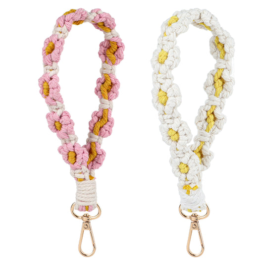 Bewudy 2 PCS Keychain, Handmade Wristlet Keychain for Women, Weave Exquisite Keyring Holder, Wrist Lanyard for Keys Cute flower keychain Key Chain for Women Sturdy Keychain for Car Keys (Color B)