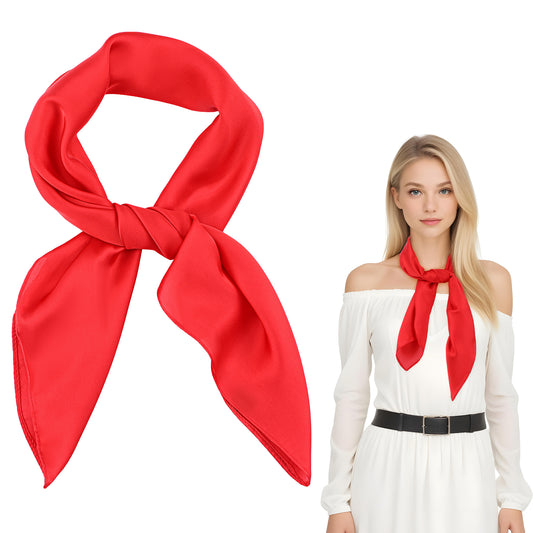 MBAIYO Red Bandana Scarf, 2pcs 27.5" Square Head Wrap Solid Color Neck Scarves Chiffon Fashion Versatile for Women Accessory