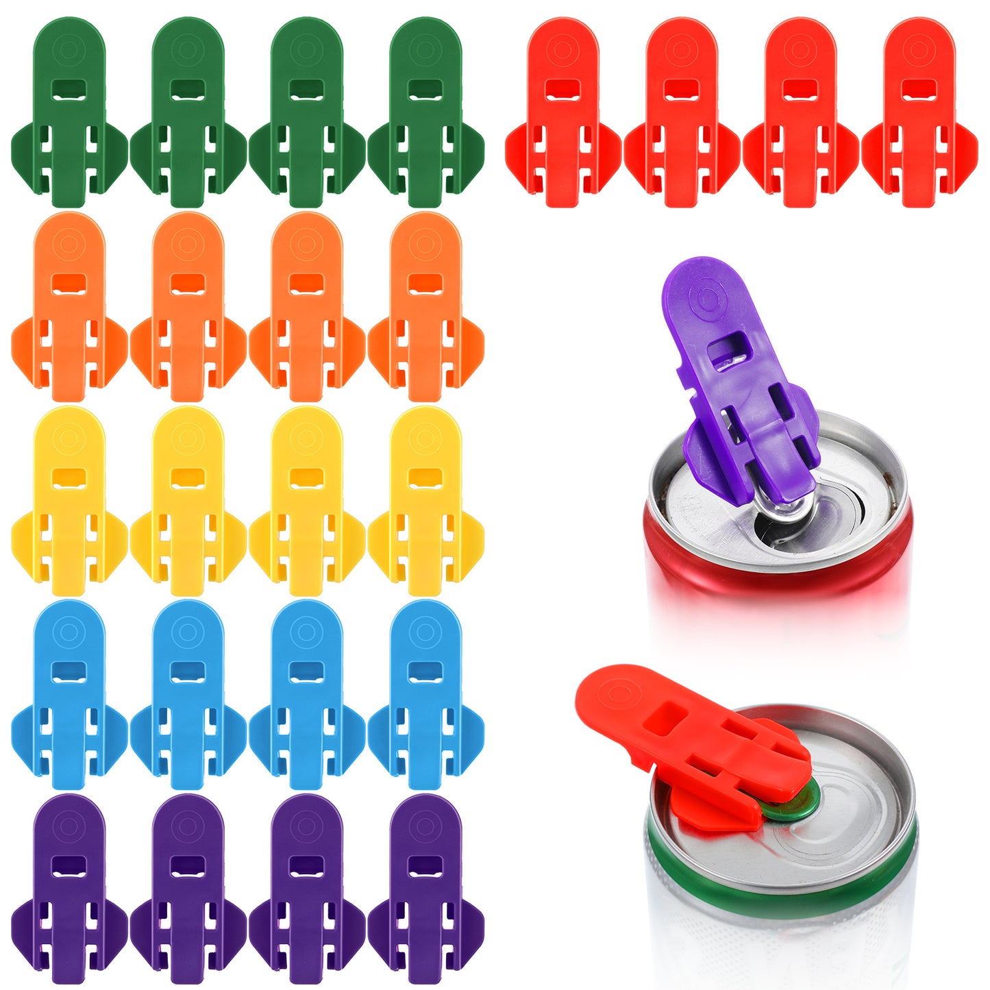 BOHUIZ 24 Pcs Manual Easy Can Opener, Colorful Soda Beer Can Opener Drink Protector Beverage CanTop Ring Tool Leakproof Soda Cover Openers for Pop Coke Beer Drink Aluminum BEV