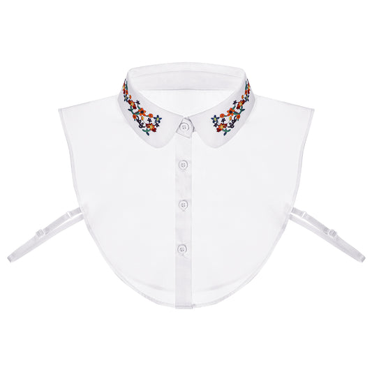 JIEYAO Fake Collar with Embroidery Flower, Detachable Blouse Dickey Collar Half Shirts Faux False Collar Gift for Women Girls White