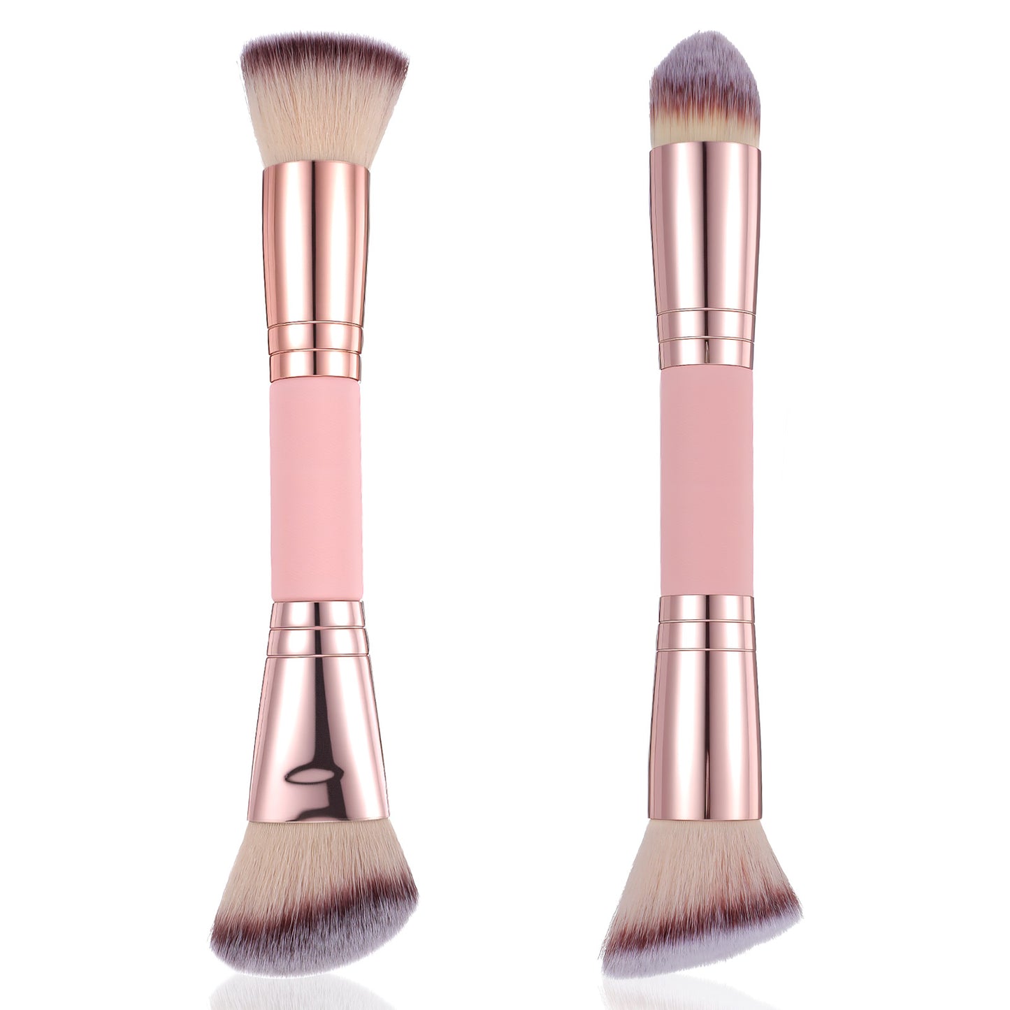 MBAIYO 2Pcs Foundation Makeup Brush, Double-ended Angled/Round Top Contour Foundation Brush Professional Blush Cosmetic Brushes for Beauty Blending Liquid Powder