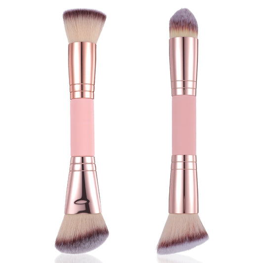 MBAIYO 2Pcs Foundation Makeup Brush, Double-ended Angled/Round Top Contour Foundation Brush Professional Blush Cosmetic Brushes for Beauty Blending Liquid Powder
