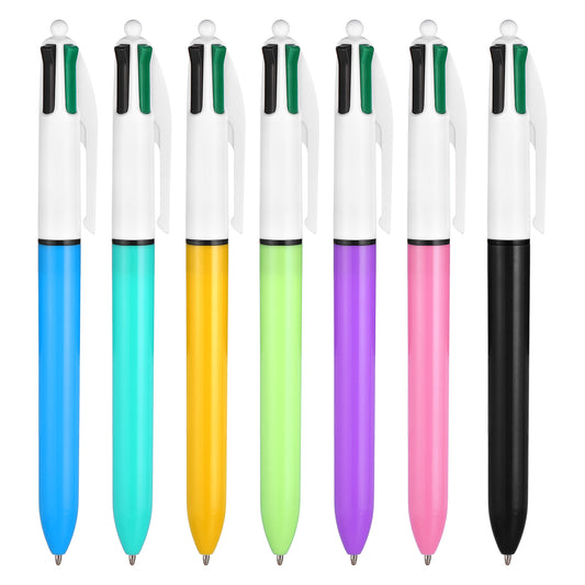 Bewudy 7 Pack 4 in 1 Colored Pens, All-in-One Colored Ballpoint Pens, Smooth Retractable Ink Pens with Black, Blue, Red, and Green Ink, Suitable for Office and Kids' Prize Gifts