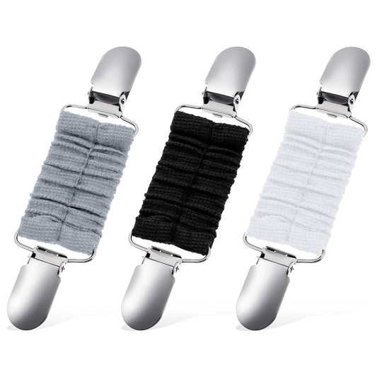 Bewudy 3PCS Fashion Dress Clips, Back Cinch Clips, Retro Cardigan Clip, Back Cinch Dress Shirt Brooch Clip Buckle Waist Cincher Clip For Travel Sweater Cardigan Women Girl Decor (Black+White+Gray)