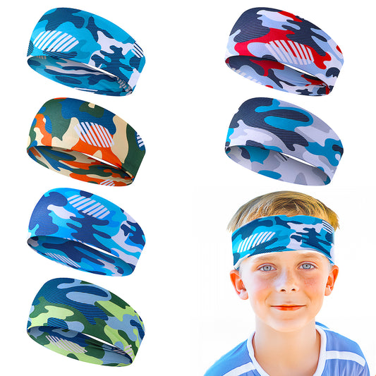 JIEYAO 6Pces Kids Sports Headbands, Non-slip Elastic Headband Breathable Boys Soccer Sweatbands Moisture Wicking Sweat Band for Basketball Baseball