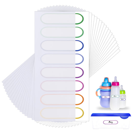 MBAIYO 136pcs Waterproof Bottle Labels Self Laminating, Write On Name Stickers Removable Water Bottle Name Labels Reusable Self-Adhesive Tag Stickers Colorful Lines for Cup Plastic Daycare Supplies