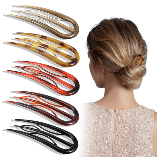 MBAIYO 5Pcs U Shaped French Hair Clips, U Shaped French Hair Clips with Internal Teeth for Women Retro Fork Hair Pins Non Slip Tortoise Shell Hairpins Colors for Buns Twist Hairstyle Accessories