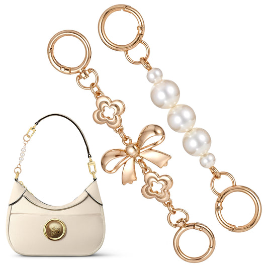 MBAIYO 2 Pcs Gold Purse Extender Chain, Metal Bow Pearl Bag Extender Bag Chain Strap for Handbags Wallet Purse Strap Making Supplies for Women