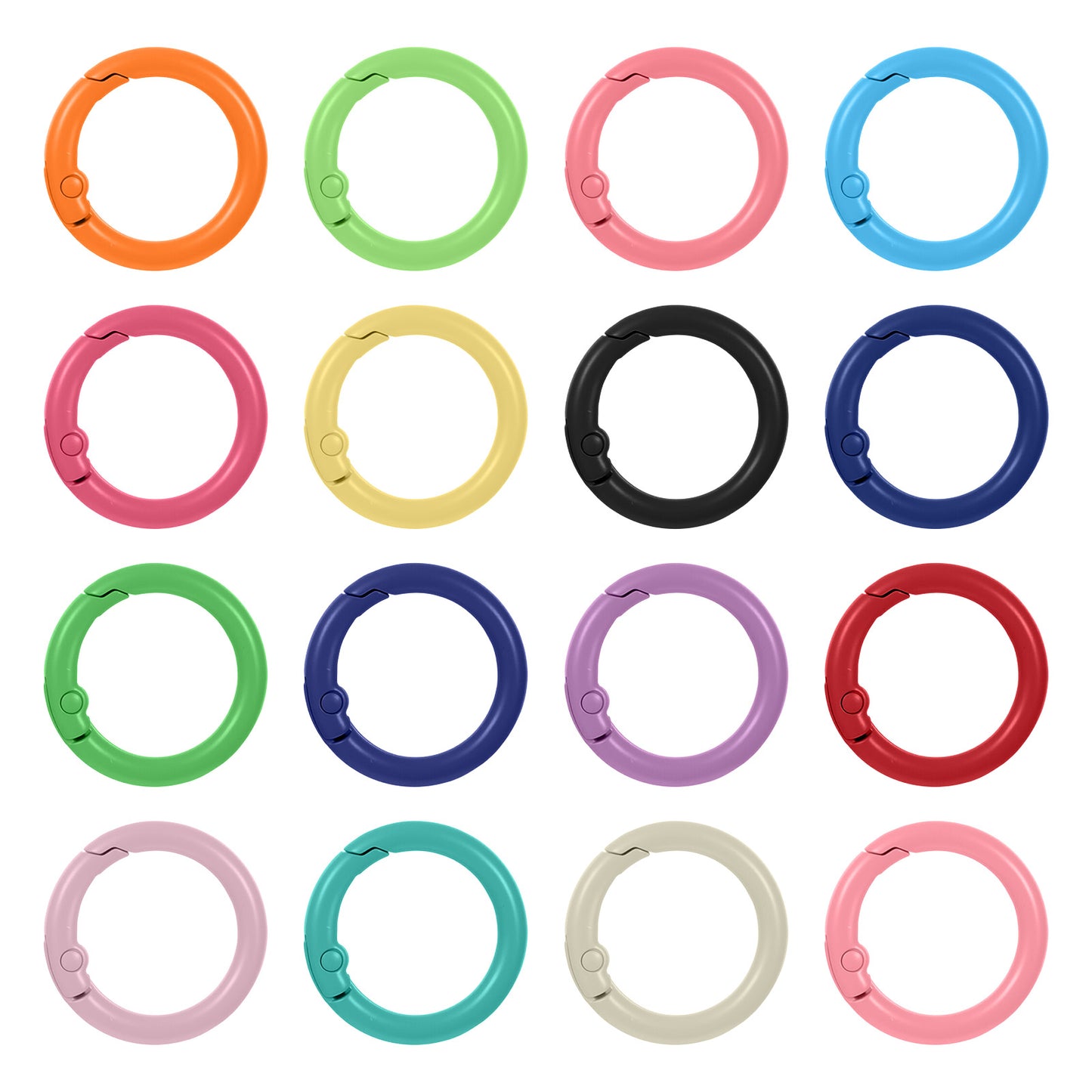 MBAIYO 16Pcs 33mm Round Spring O Rings, Colorful Metal Trigger Snap Clip Keyring Buckle Hooks O Rings Buckles Round Keychain Clip Trigger Spring Snap Clips for Keychains DIY Accessories