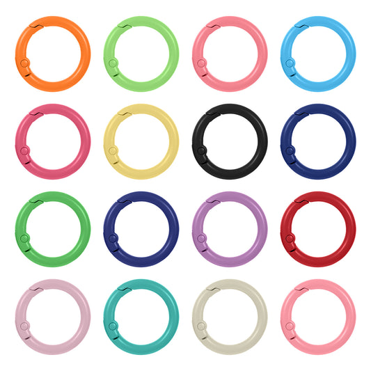 MBAIYO 16Pcs 33mm Round Spring O Rings, Colorful Metal Trigger Snap Clip Keyring Buckle Hooks O Rings Buckles Round Keychain Clip Trigger Spring Snap Clips for Keychains DIY Accessories
