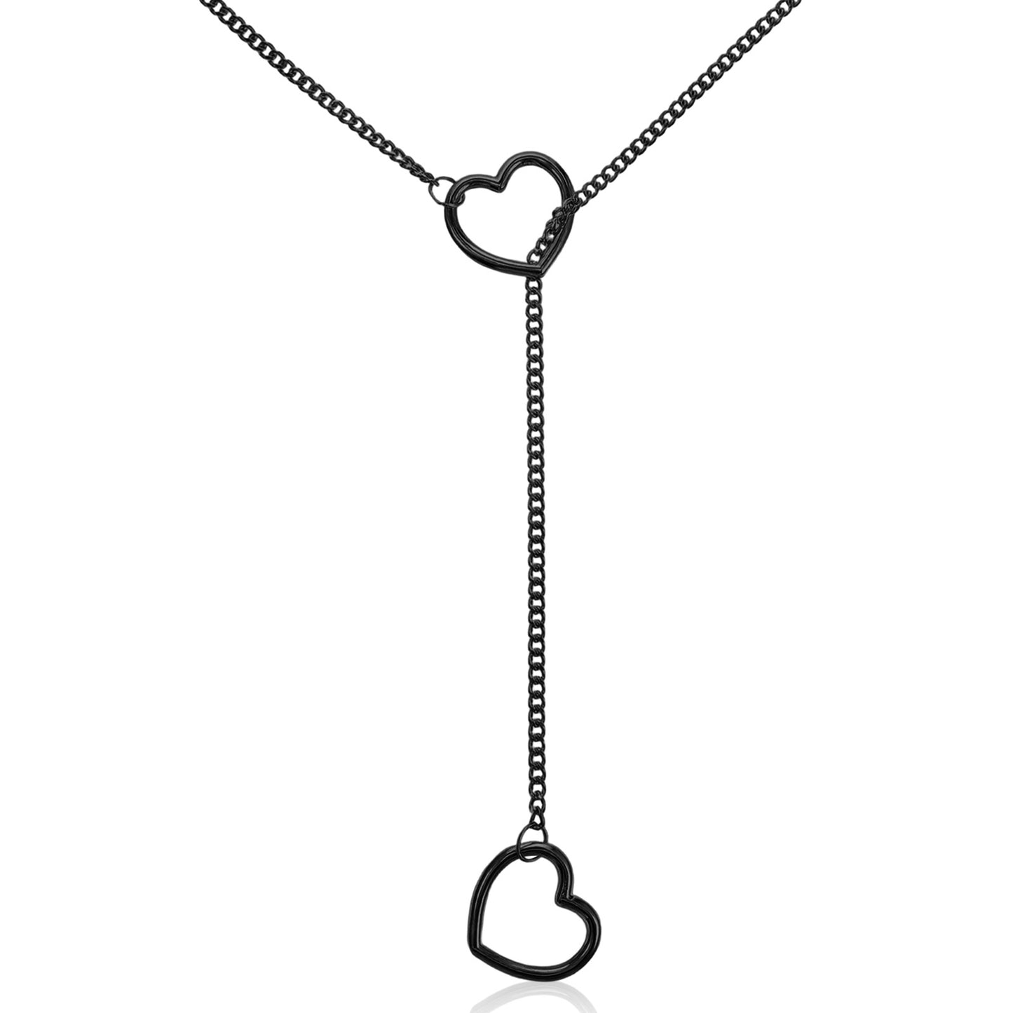 LXUEJIE Choker Necklaces for Women, Slip Chain Necklace Adjustable Heart O-Ring Choker with Stainless Steel Chain Sexy Punk Rock Cuban Long Chain Collar Pendant for Daily Wearing or Gifts(Black)