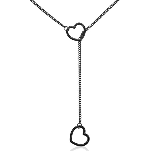 LXUEJIE Choker Necklaces for Women, Slip Chain Necklace Adjustable Heart O-Ring Choker with Stainless Steel Chain Sexy Punk Rock Cuban Long Chain Collar Pendant for Daily Wearing or Gifts(Black)