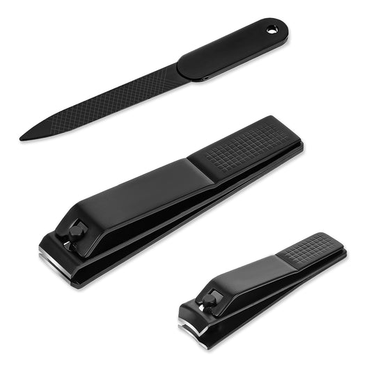 JIEYAO Nail Clippers Set, Black Stainless Steel Nail Cutter& Nail File 3 Pieces, Heavy Duty Sharp Fingernail Clippers Professional Fingernail & Toenail Clippers with Metal Tin Box for Men and Women