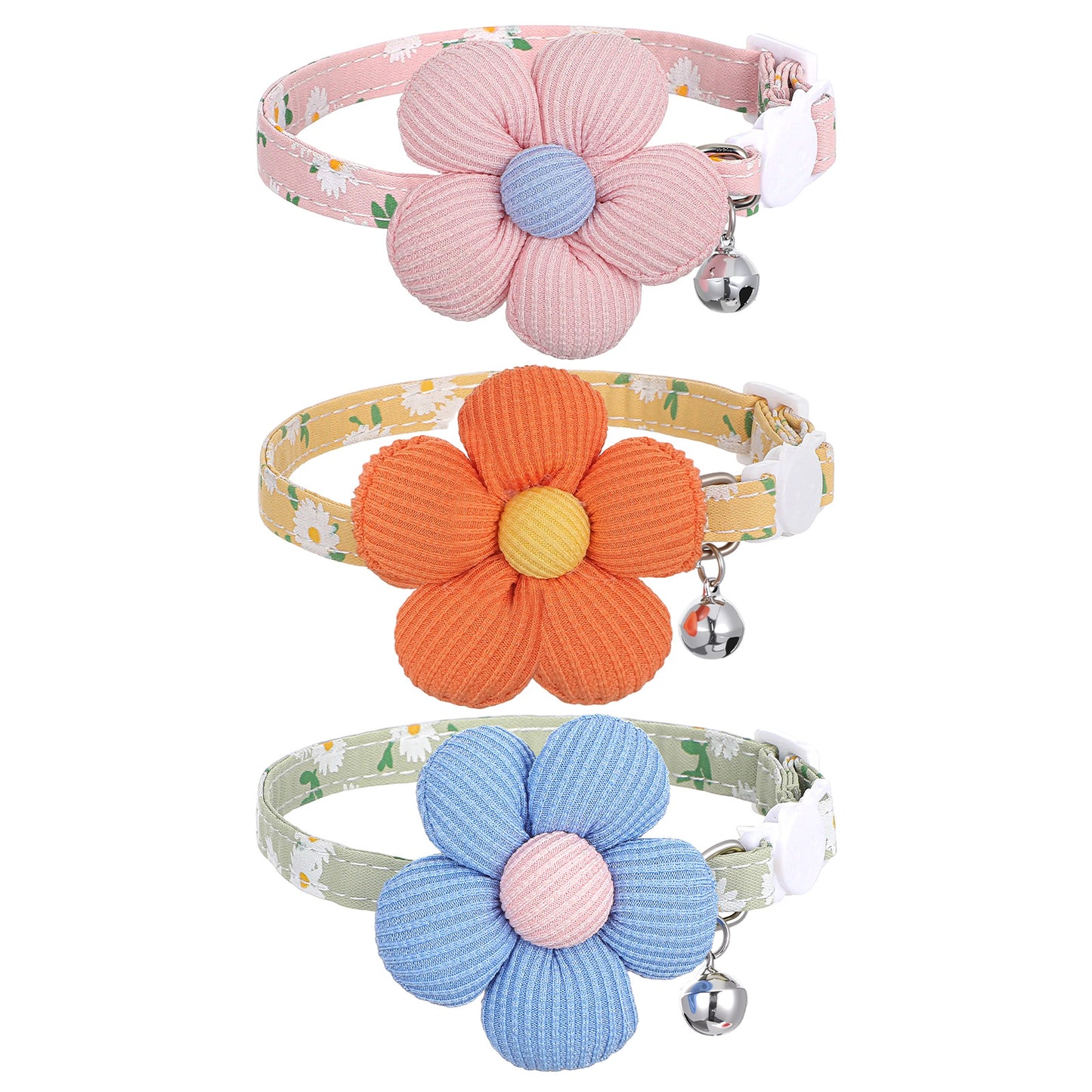TIESOME 3 Pack Floral Dog Collars for Small Dogs, Dog Collars with Flower Pendant for Female Dogs Cute Puppy Collars