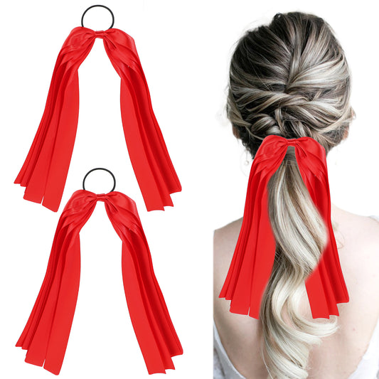 cobee 2 Pcs Red Ribbon for Hair, Silky Satin Hair Ribbon Red Hair Ties, Elegant Long Tassel Ribbon Red Hair Accessories for Holiday Party Women Girls Ponytail Holder