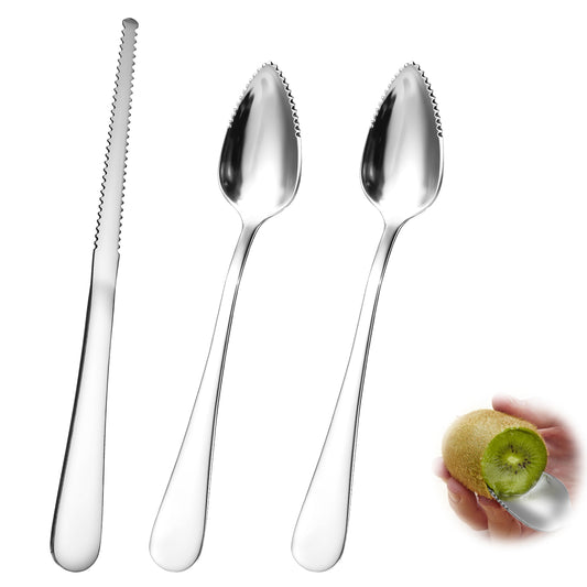 Giantree Grapefruit Spoon, Serrated Edge Grapefruit Knife, Stainless Steel Grapefruit Utensil Tool Dessert Spoons for Citrus Lemon Kiwi Salads Melon Lime Pitaya Apple Fruit Puree (3)