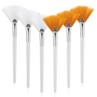 BOHUIZ 6 Pcs Fan Brushes for Facial, Soft Makeup Mask Acid Applicator Brush Face Mask Applicator, Flat Head Mask Applicator Esthetician Brush for Women Girls Mud Clay Mask Makeup Peel(White+Yellow)