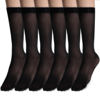 Giantree 6 Pairs Black Stocking Socks, Nylon Socks for Women, Tight Sheer Socks Ultra Thin Cool See Through Calf High Silk Socks, High Elasticity Leggs Knee Highs Sheer Ankle Socks Women(Black)