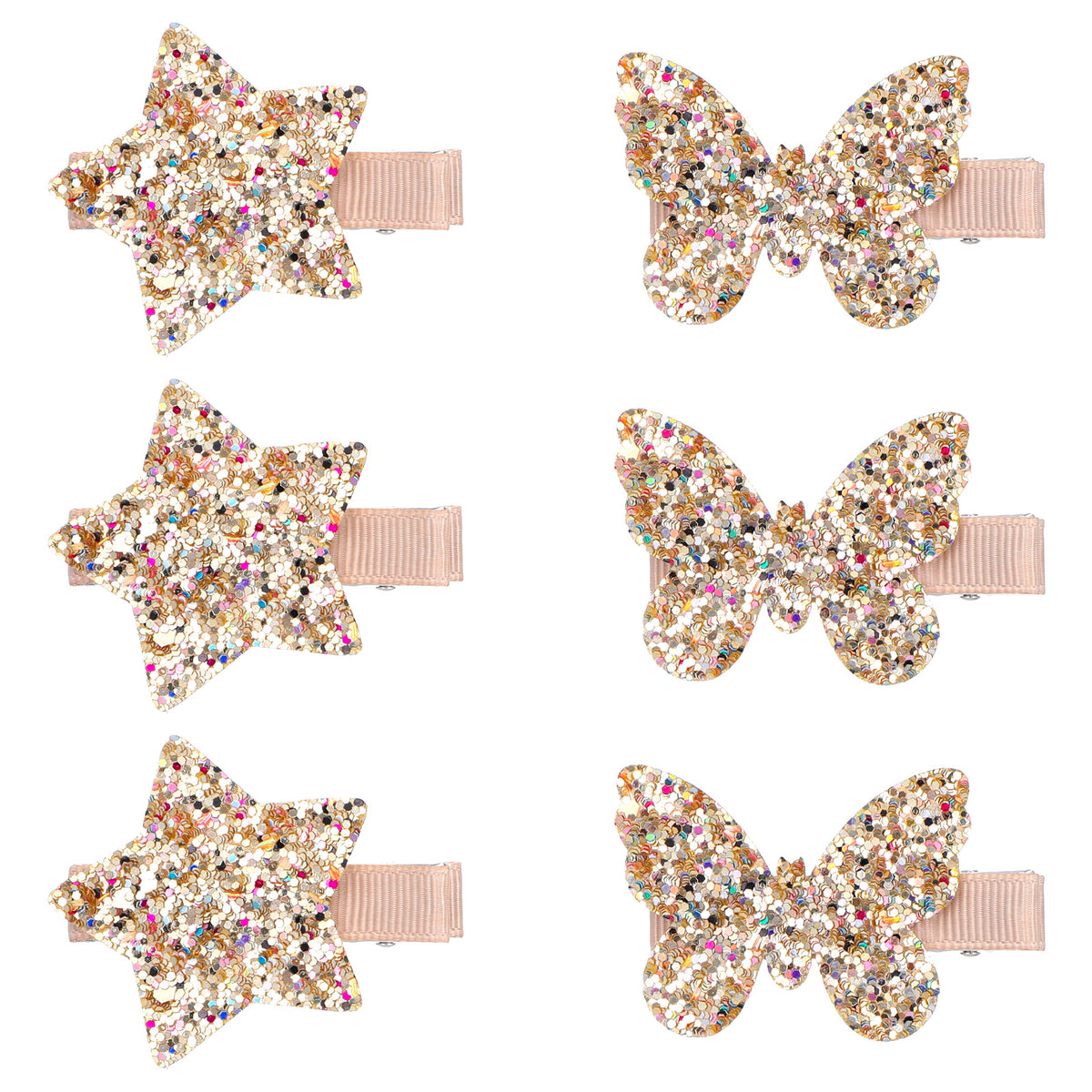 GEEHUA 6PCS Butterfly & Star Hair Clips, Glitter Gold Barrettes