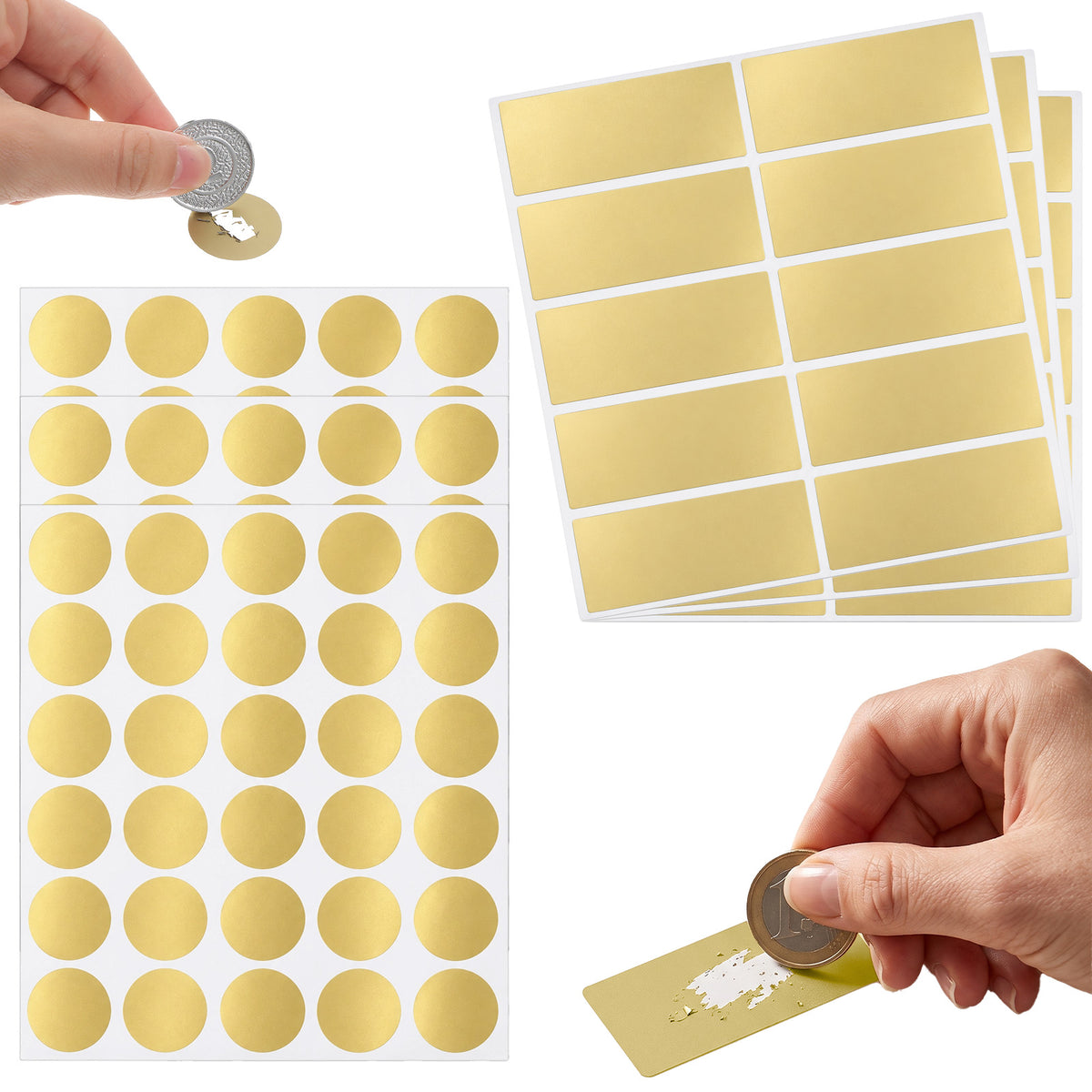 GEEHUA 180 Pcs Scratch Off Stickers, Gold Rectangle and Round