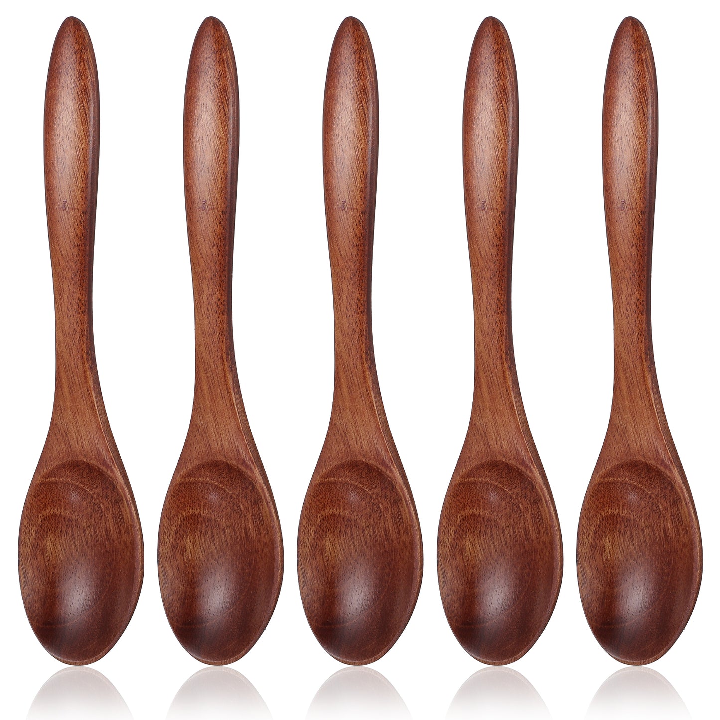 Molain 5Pcs Wooden Spoons for Eating, 5.7 Inch Natural Wood Soup Spoon Multi-Purpose Wooden Stirring Spoons for Coffee Dessert Cereal Hot Chocolate Honey Coffee Tea Kitchen Accessories